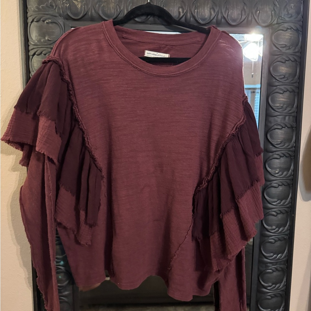 Free people we the free stellar tee sz xs plum purple ruffle - Picture 4 of 4